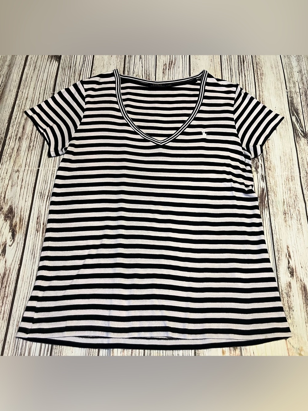 Polo Ralph Lauren Striped Knit Pullover Shirt Large Navy Blue & White Pony Logo